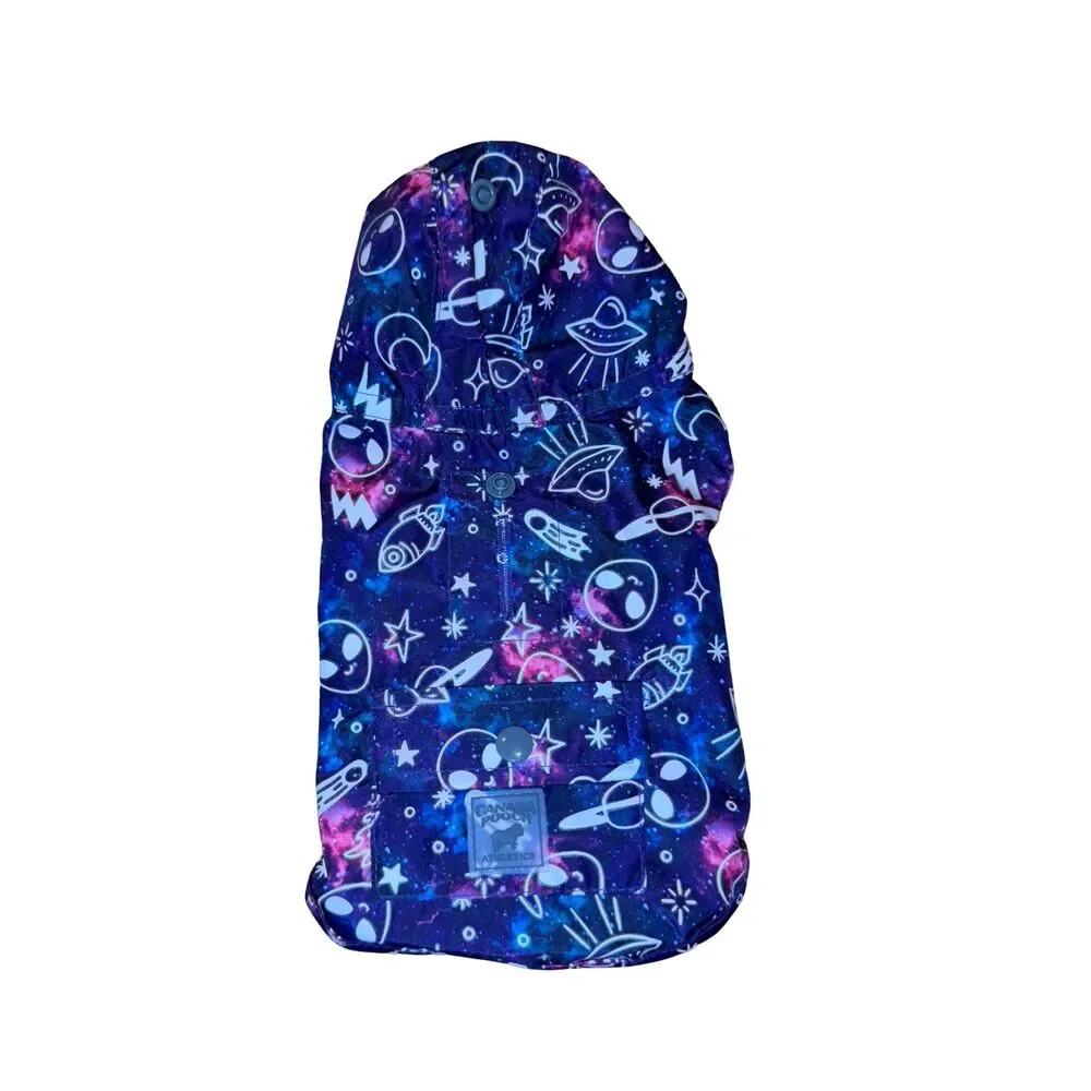 Canada Pooch Dog Raincoat Pick Me Poncho Glow in Dark Outer Space Hooded Size 8